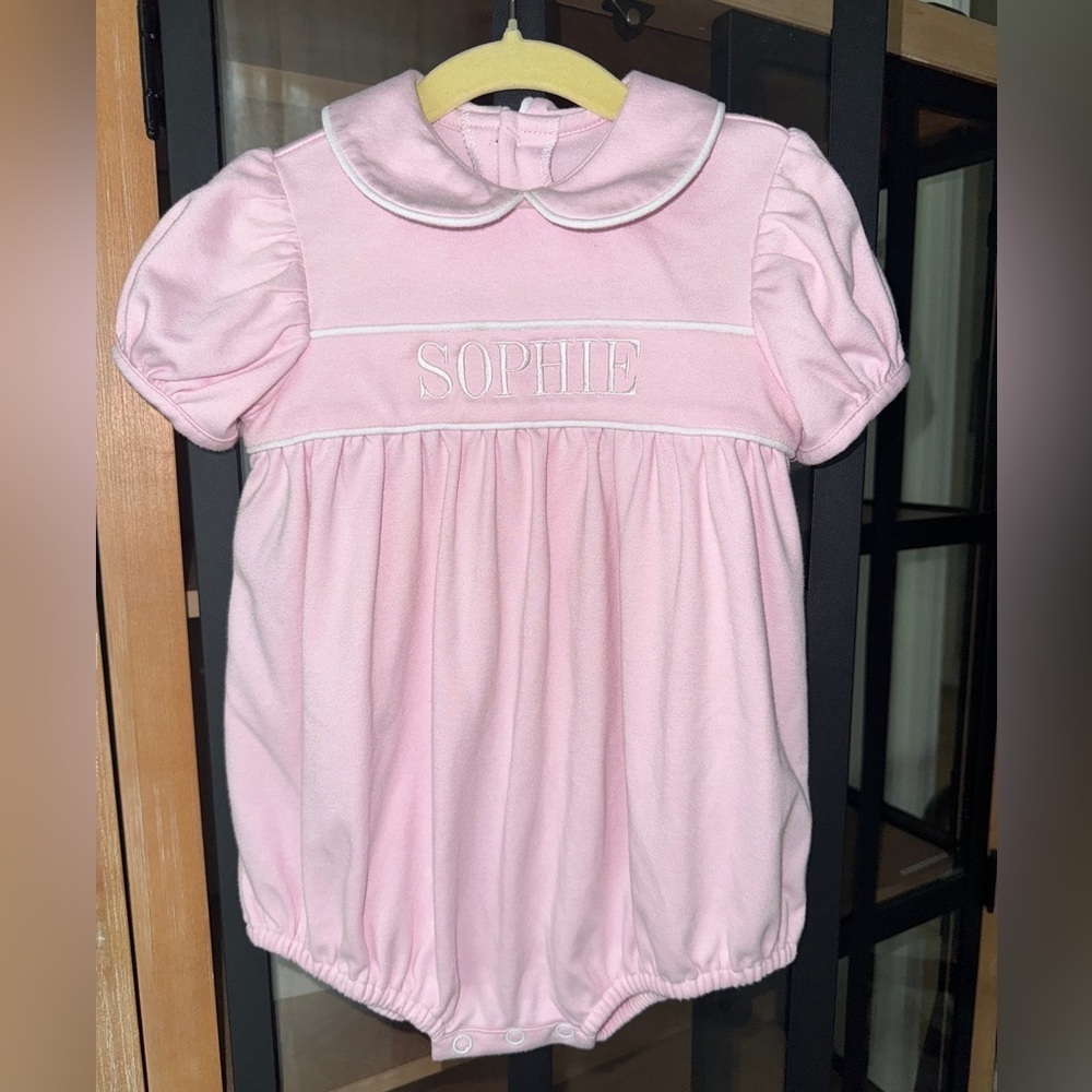 Sophie bubble romper monogrammed personalized embroidered peter pan collar baby